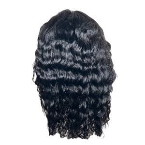 Natural Black Human Hair Loose Deep Wave Pre Cut Lace Front 18 Inch Wig